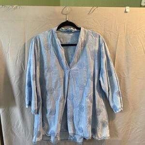 Kaktus Light Blue Embroidered V-Neck Maternity Blouse